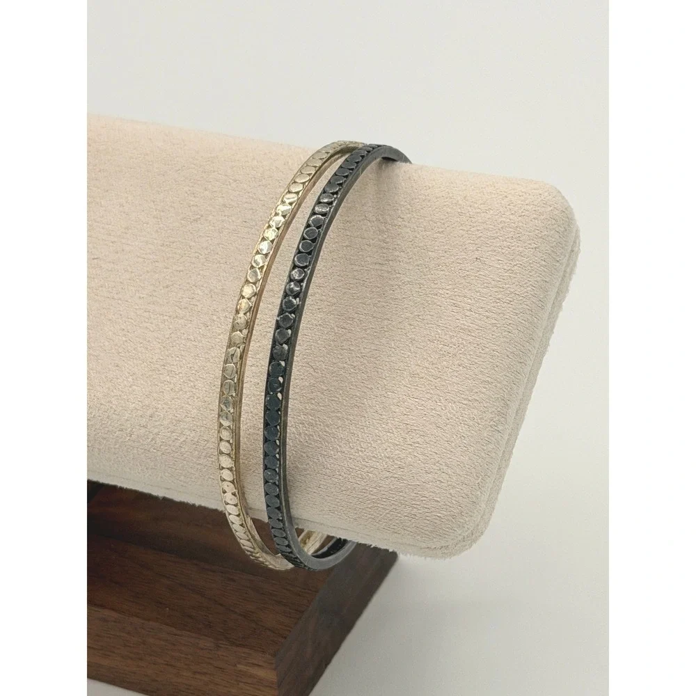 Banana Republic Bangles Set 2 Mixed Metal Gunmetal Silver Tone Stackable 2.5